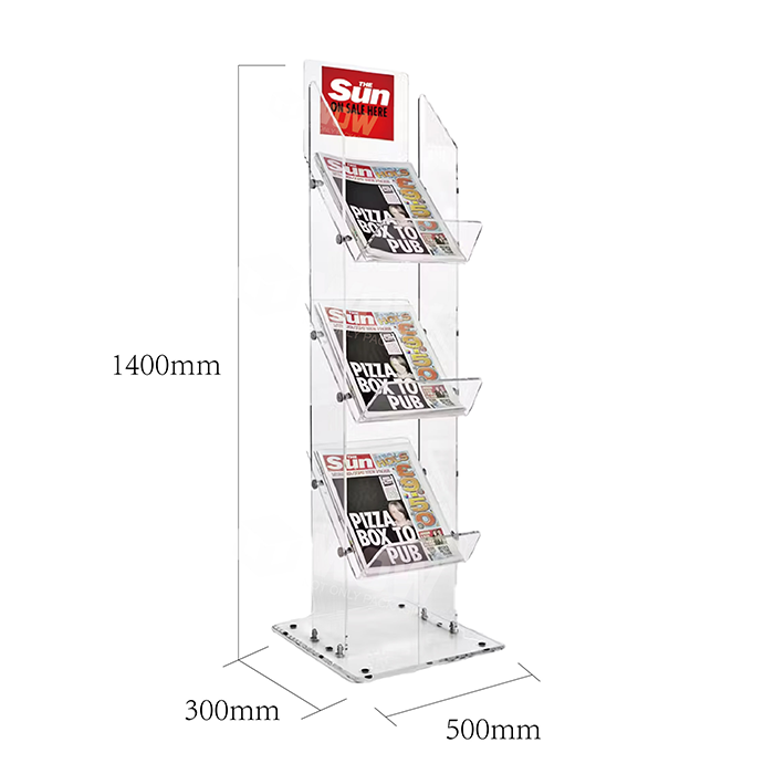 Perspex Tiered Newspaper Display Stand for Retail