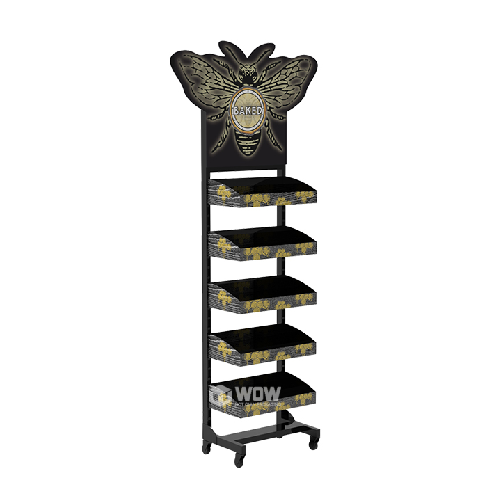 Black Metal Honey Display Stand with Wheels