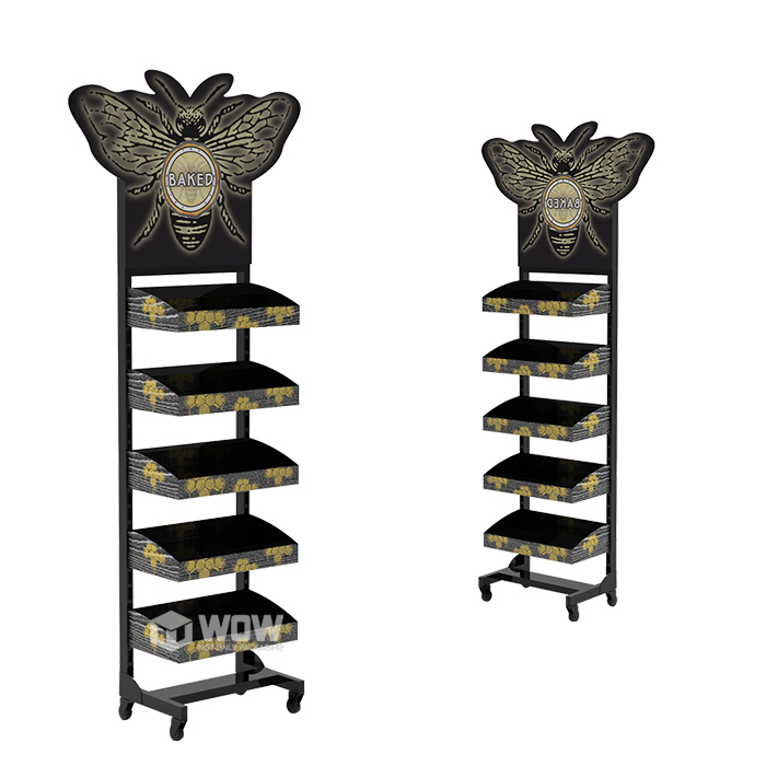 Black Metal Honey Display Stand with Wheels
