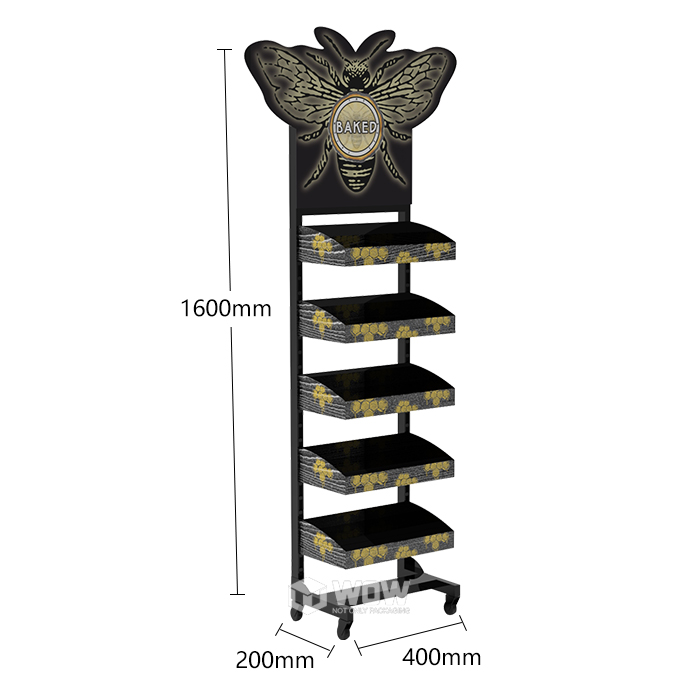 Black Metal Honey Display Stand with Wheels