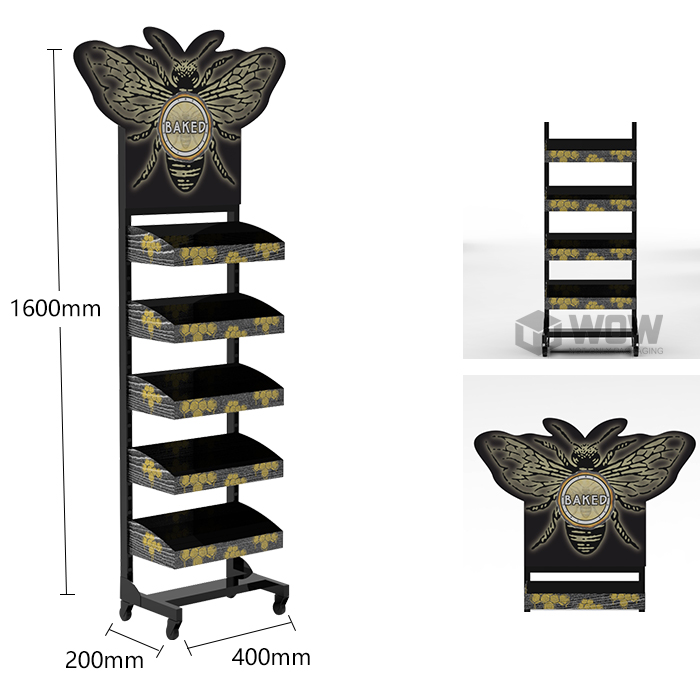 Black Metal Honey Display Stand with Wheels