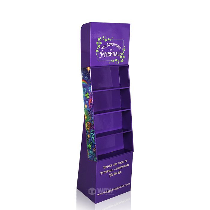 Expositor de tarjetas en caja con niveles y cajas de cartón 