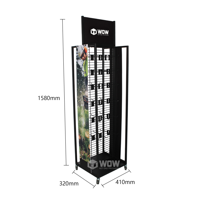 Black Metal Hardware Display Stand with Hanging Hooks