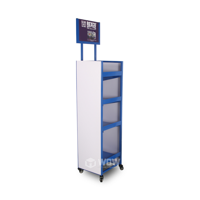 Retail Wire Glue Display Rack with Wheels and Interchangeable Graphics