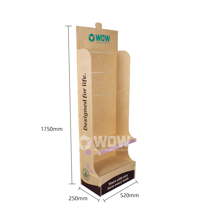 Wooden Towel Rack Display Stand with Hooks Plywood Retail Display
