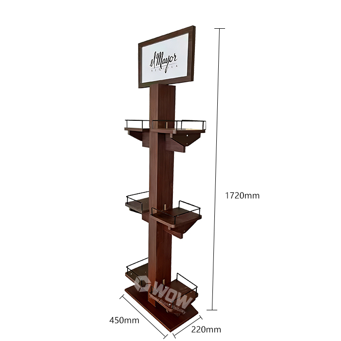 Retail Floor Beverage Merchandiser Wooden 3 Tier Display Stand