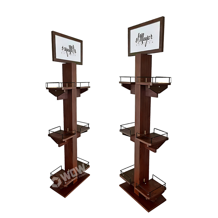 Retail Floor Beverage Merchandiser Wooden 3 Tier Display Stand