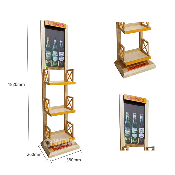 3 Shelf Pine Wood Bar Bottle Display Stand
