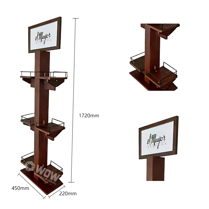 Retail Floor Beverage Merchandiser Wooden 3 Tier Display Stand