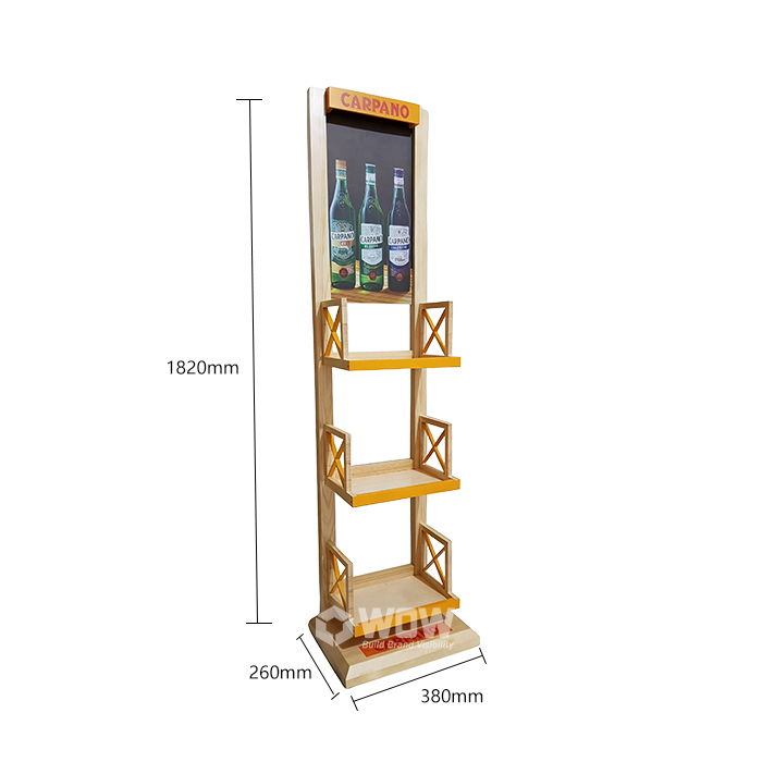 3 Shelf Pine Wood Bar Bottle Display Stand