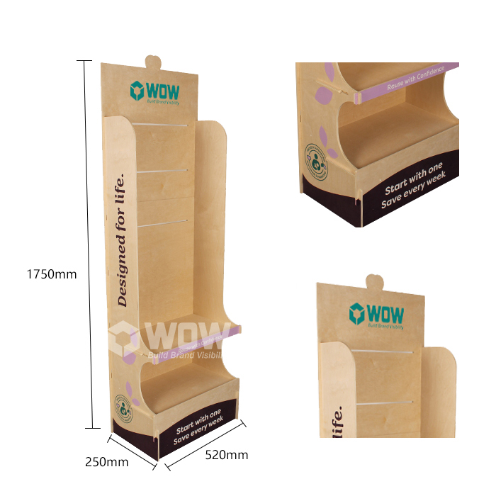 Wooden Towel Rack Display Stand with Hooks Plywood Retail Display