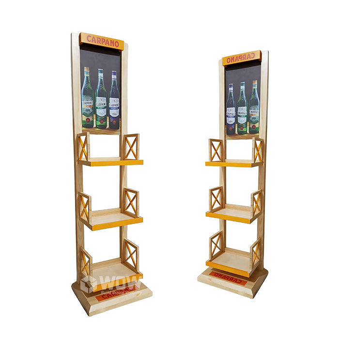 3 Shelf Pine Wood Bar Bottle Display Stand
